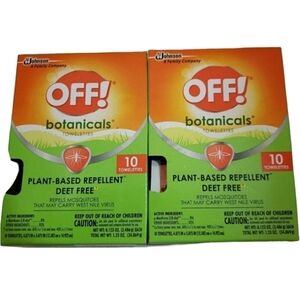 Off! Botanicals Inspect Repellent Towelettes Plant Based Deep Free~Lot of 2~NEW.